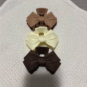Elegant Bow Hair Claw Clip Set - Brown, Cream, Tan